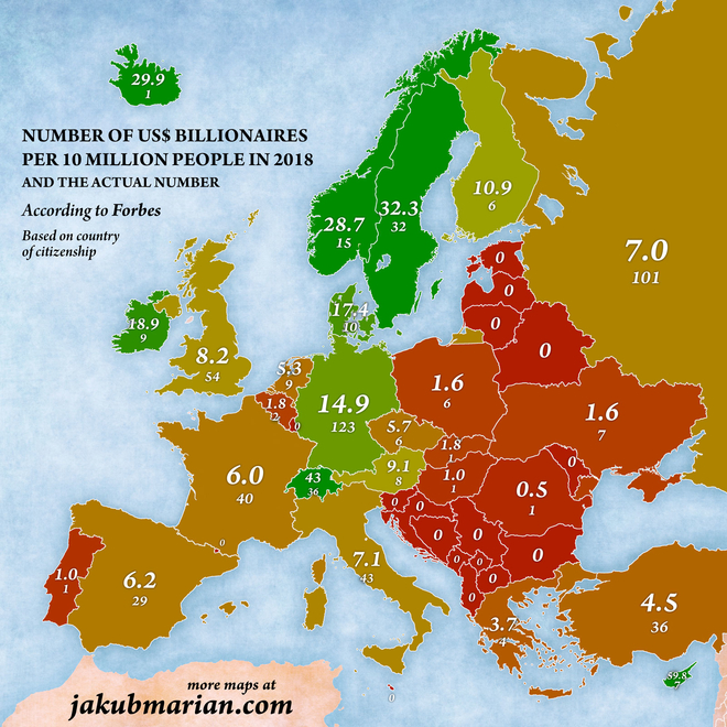 Οι δισεκατομμυριούχοι της Ευρώπης: Ποια χώρα έχει τους περισσότερους για το 2018
