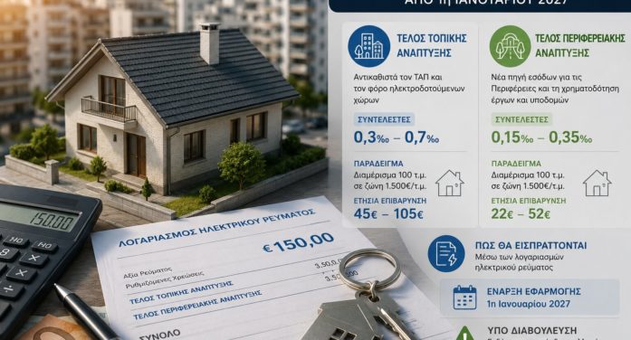 Δύο νέα τέλη στα ακίνητα από το 2027