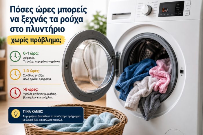 Πόσες ώρες μπορούν να μείνουν τα ρούχα στο πλυντήριο μετά την πλύση;